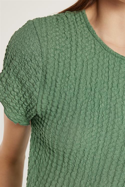Kadın Slim Fit Dar Kesim Kısa Kollu Bisiklet Yaka Haki Tişört