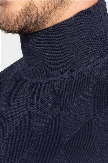Erkek Slim Fit Tam Balıkçı Yaka İnce Yün Lacivert Triko Kazak