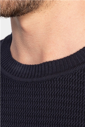 Erkek Slim Fit Armürlü Lacivert Triko Kazak