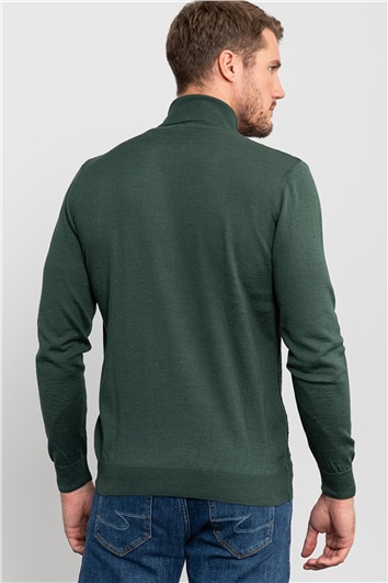 Erkek Slim Fit Tam Balıkçı Yaka İnce Yün Yeşil Triko Kazak