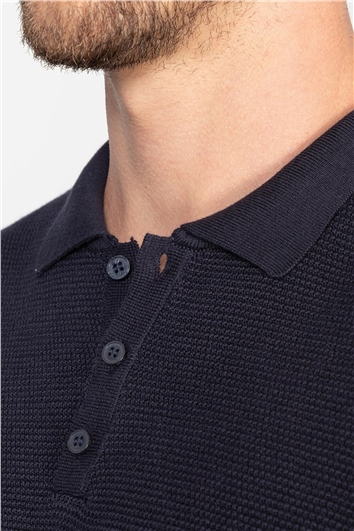 Erkek Slim Fit Dar Kesim Polo Yaka Armürlü Lacivert Triko Kazak