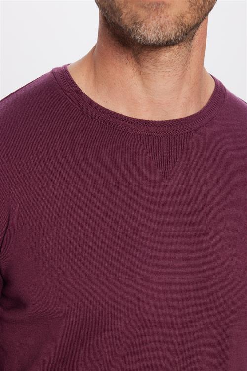 Erkek Standart Fit Normal Kesim Bisiklet Yaka Bordo Triko Kazak