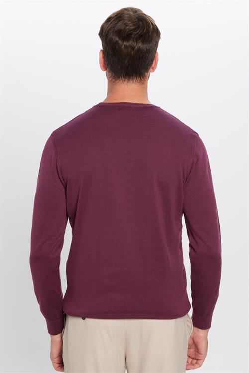 Erkek Standart Fit Normal Kesim Bisiklet Yaka Bordo Triko Kazak