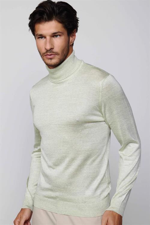 Slim Fit Tam Boğazlı Yaka Düz Yün Gri Erkek Triko Kazak