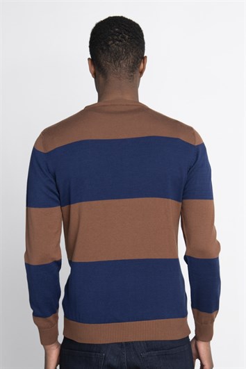 Erkek Slim Fit Dar Kesim Bisiklet Yaka Desenli Renkli Triko Kazak