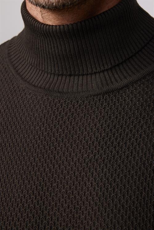 Erkek Slim Fit Balıkçı Yaka Desenli Gri Triko Kazak