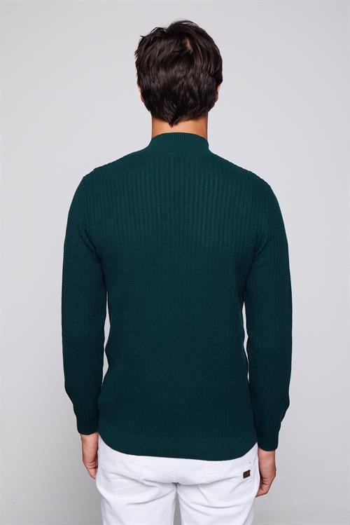 Erkek Slim Fit Yarım Balıkçı Yaka Tüylenme Yapmayan Yeşil Triko Kazak
