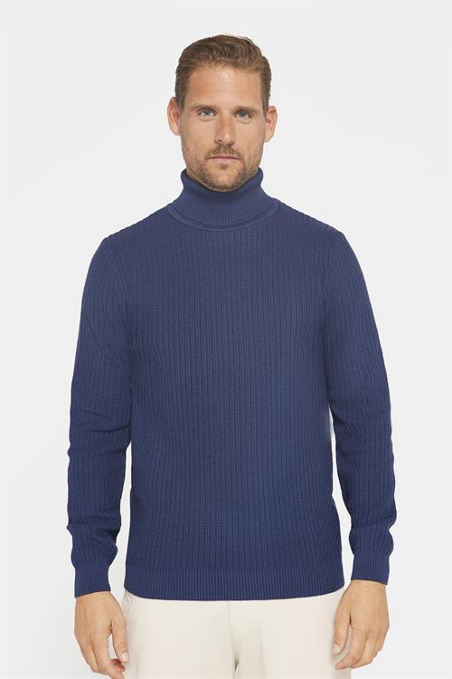 Slim Fit Tam Boğazlı Tüylenme Yapmayan Erkek Lacivert Kazak