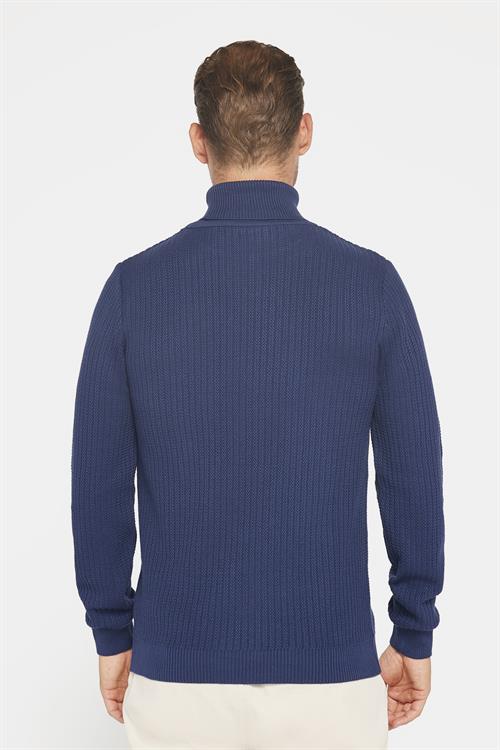 Slim Fit Tam Boğazlı Tüylenme Yapmayan Erkek Lacivert Kazak