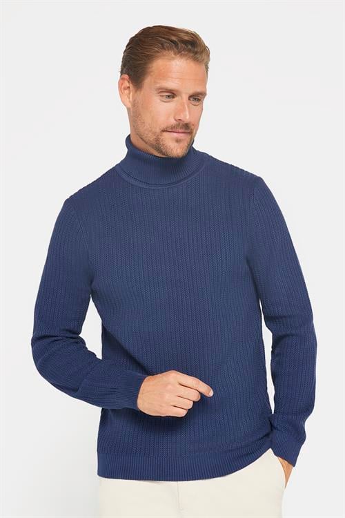 Slim Fit Tam Boğazlı Tüylenme Yapmayan Erkek Lacivert Kazak