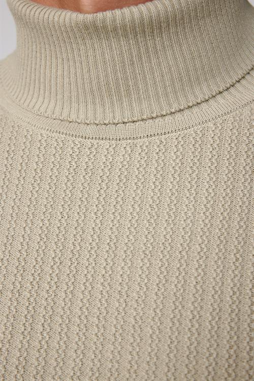 Slim Fit Tam Boğazlı Tüylenmeye Karşı Dirençli Taş Rengi Erkek Kazak