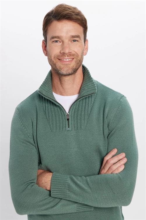 Erkek 3lü Paket Siyah-Yeşil-Lacivert Slim Fit Dar Kesim Fermuarlı Dik Yaka Triko Kazak