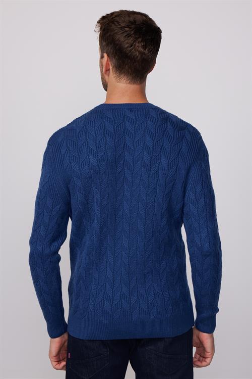 Erkek Slim Fit Bisiklet Yaka Desenli Lacivert Triko Kazak