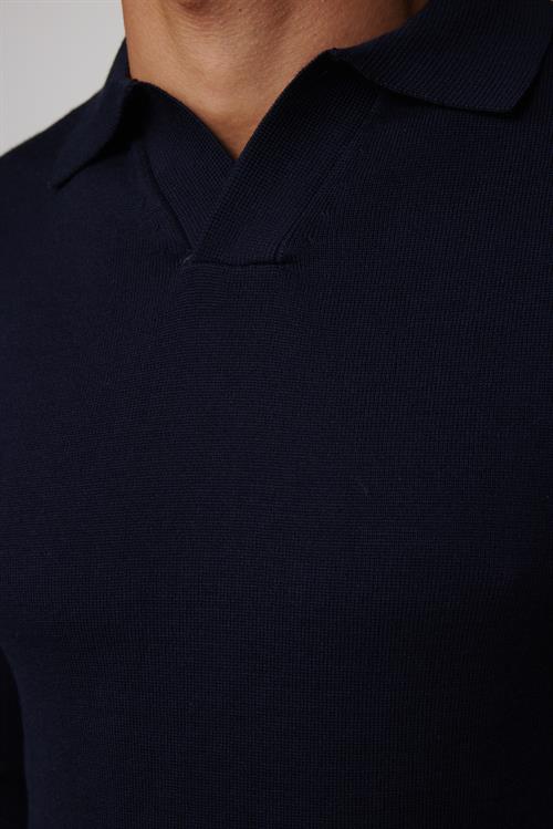 Erkek Standart Fit Normal Kesim Polo V Yaka Lacivert Triko Kazak