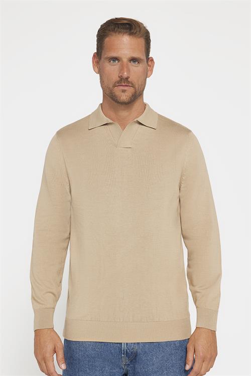 Erkek Standart Fit Normal Kesim Polo V Yaka Taş Triko Kazak