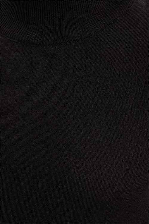 Erkek Slim Fit Dar Kesim Yumuşak Dokulu Tüylenmeyen Siyah Yarım Balıkçı Yaka Triko Kazak