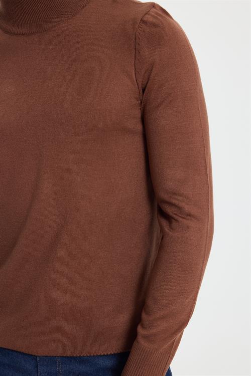Erkek Slim Fit Dar Kesim Yumuşak Dokulu Tüylenmeyen Kahverengi Yarım Balıkçı Yaka Triko Kazak