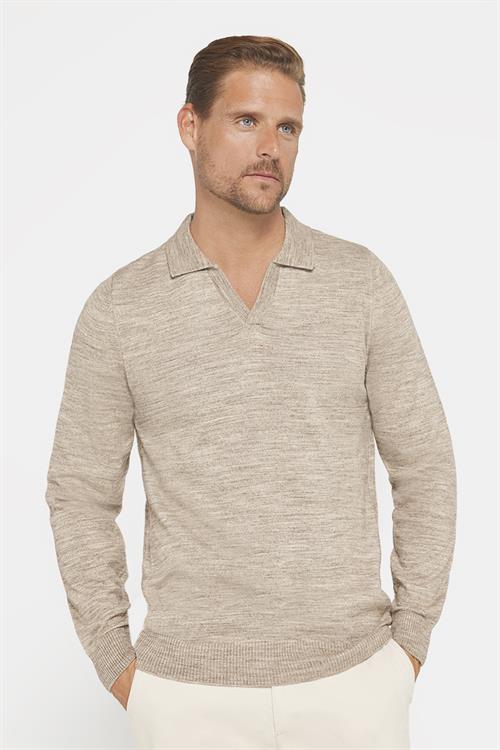Erkek Slim Fit Dar Kesim Polo V Yaka Bej Triko Kazak