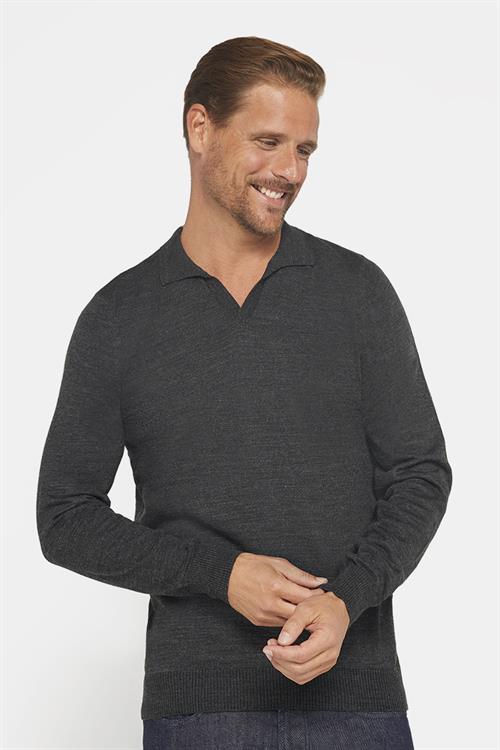Erkek Slim Fit Dar Kesim Polo V Yaka Antrasit Triko Kazak