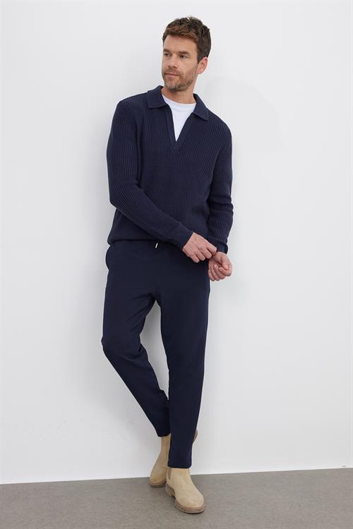 Erkek Slim Fit Dar Kesim Polo Yaka Lacivert Kazak