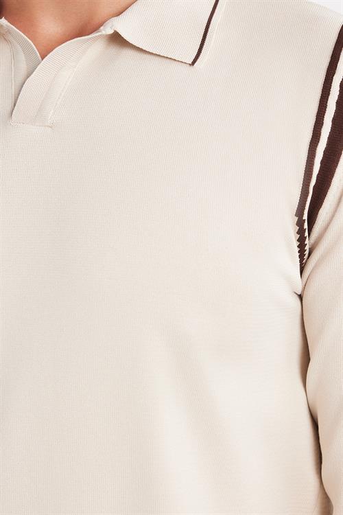 Erkek Slim Fit Dar Kesim Uzun Kol Polo Yaka Çizgili Taş Kazak