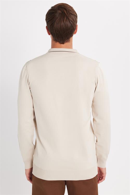 Erkek Slim Fit Dar Kesim Uzun Kol Polo Yaka Çizgili Taş Kazak
