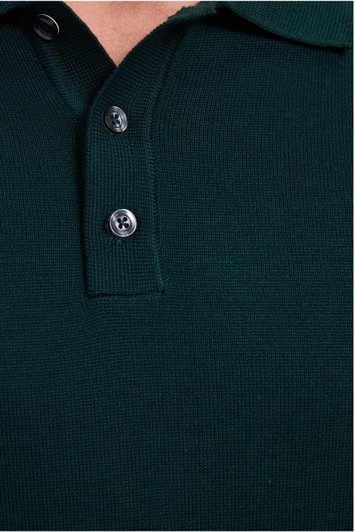 Erkek Standart Fit Normal Kesim Pamuklu Polo Yaka Yeşil Kazak