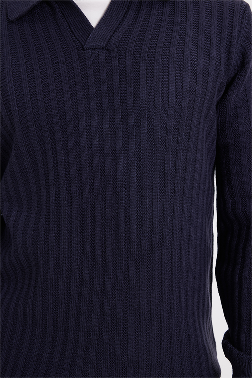 Erkek Standart Fit Normal Kesim Polo Yaka Lacivert Kazak