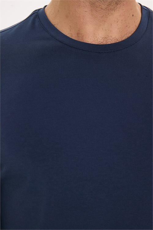 Erkek Slim Fit Dar Kesim Pamuklu Yumuşak Dokulu Bisiklet Yaka Likralı Lacivert  Sweatshirt