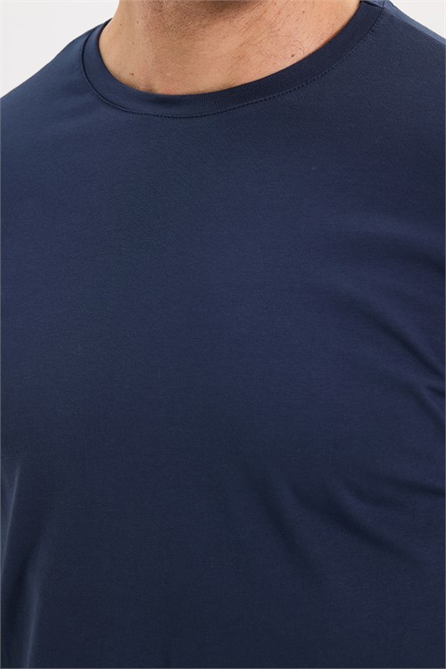 Erkek Slim Fit Dar Kesim Pamuklu Yumuşak Dokulu Bisiklet Yaka Likralı Lacivert  Sweatshirt