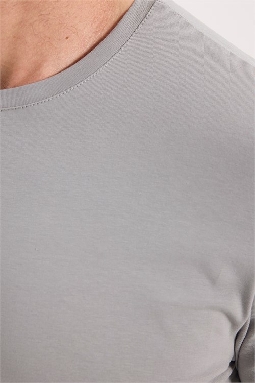 Erkek Slim Fit Dar Kesim Pamuklu Yumuşak Dokulu Bisiklet Yaka Likralı Gri Sweatshirt