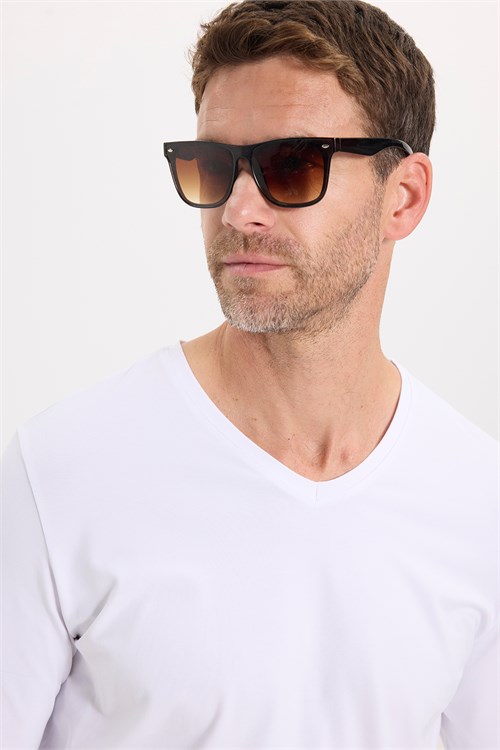 Erkek Slim Fit Dar Kesim Pamuklu Yumuşak Dokulu Likralı V Yaka Süprem Beyaz Basic Sweatshirt