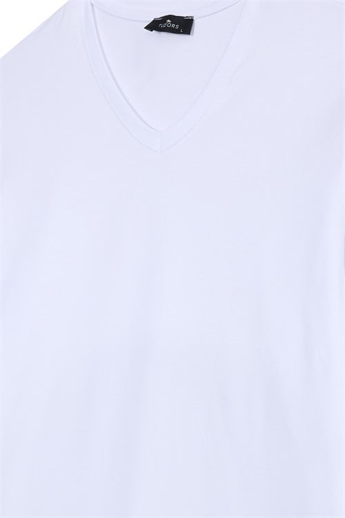 Erkek Slim Fit Dar Kesim Pamuklu Yumuşak Dokulu Likralı V Yaka Süprem Beyaz Basic Sweatshirt
