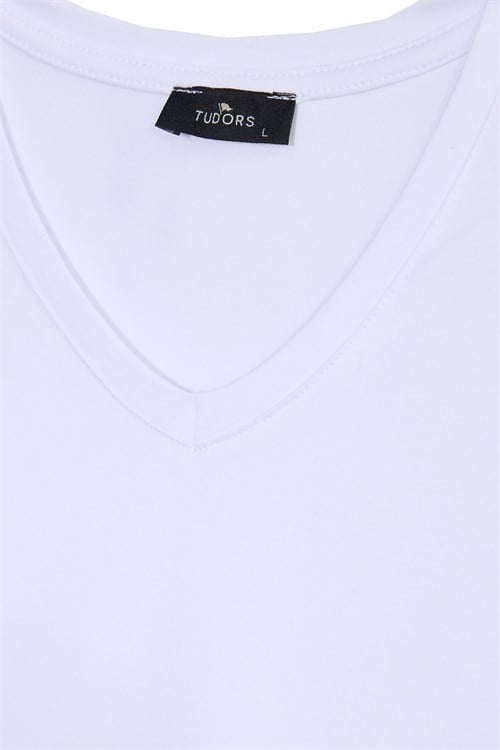 Erkek Slim Fit Dar Kesim Pamuklu Yumuşak Dokulu Likralı V Yaka Süprem Beyaz Basic Sweatshirt