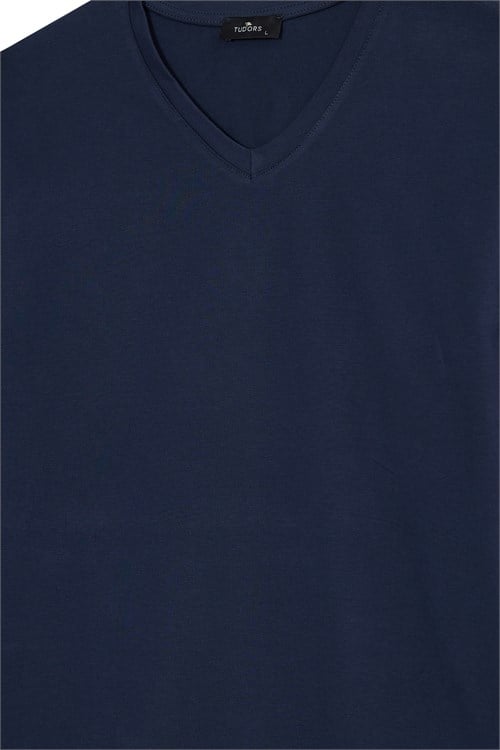 Erkek Slim Fit Dar Kesim Pamuklu Yumuşak Dokulu Likralı V Yaka Süprem Lacivert Basic Sweatshirt
