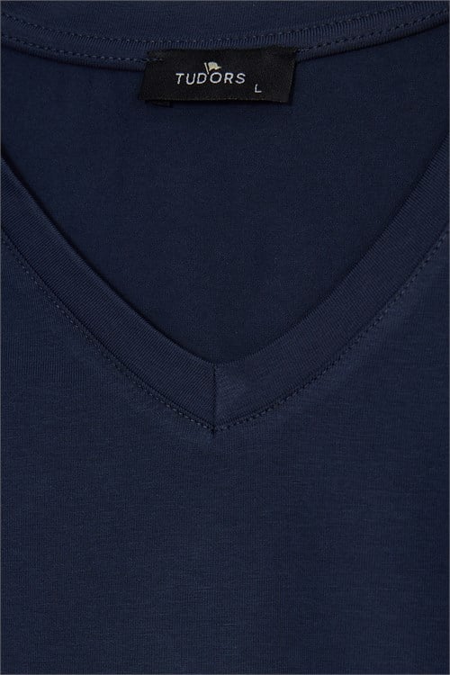 Erkek Slim Fit Dar Kesim Pamuklu Yumuşak Dokulu Likralı V Yaka Süprem Lacivert Basic Sweatshirt