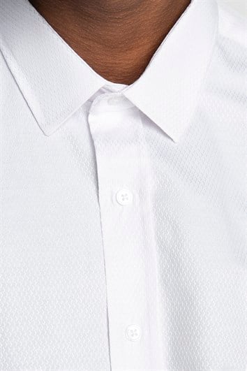 Modern Slim Fit Uzun Kollu Pamuklu Kolay Ütü Armürlü Erkek Beyaz Gömlek
