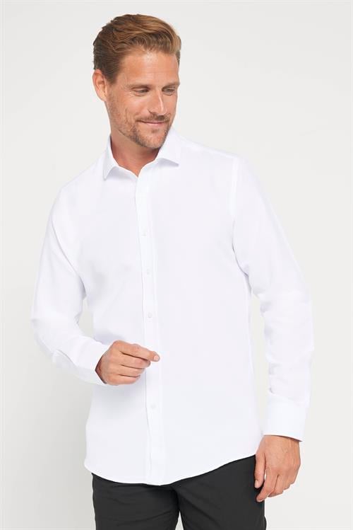Modern Slim Fit Uzun Kollu Pamuklu Kolay Ütü Armürlü Erkek Beyaz Gömlek