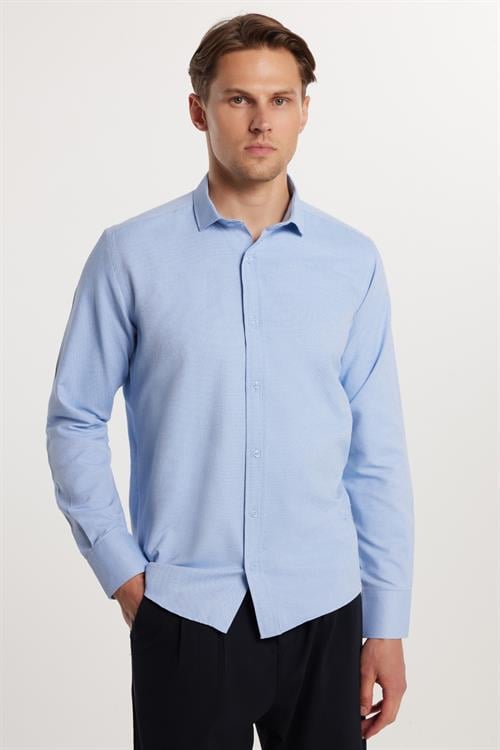 Modern Slim Fit Pamuklu Kolay Ütü Armürlü Erkek Gömlek
