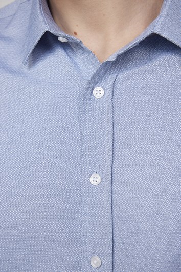 Modern Slim Fit Uzun Kollu Pamuklu Kolay Ütü Armürlü Erkek Gri Gömlek