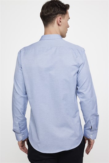 Modern Slim Fit Uzun Kollu Pamuklu Kolay Ütü Armürlü Erkek Gri Gömlek