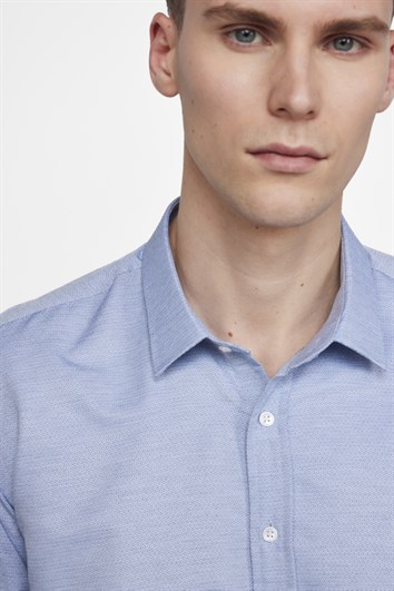 Modern Slim Fit Uzun Kollu Pamuklu Kolay Ütü Armürlü Erkek Gri Gömlek