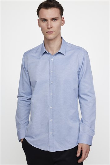Modern Slim Fit Uzun Kollu Pamuklu Kolay Ütü Armürlü Erkek Gri Gömlek