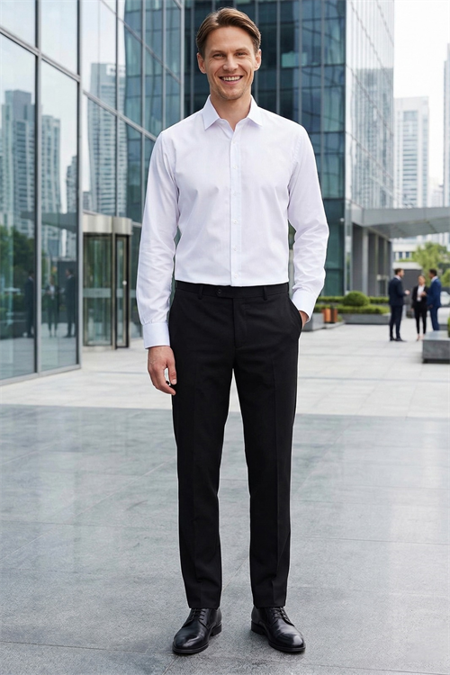 Erkek Modern Slim Fit Düz Saten Pamuklu Beyaz Gömlek