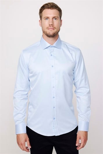 Modern Slim Fit Düz Saten Pamuklu Erkek Gömlek