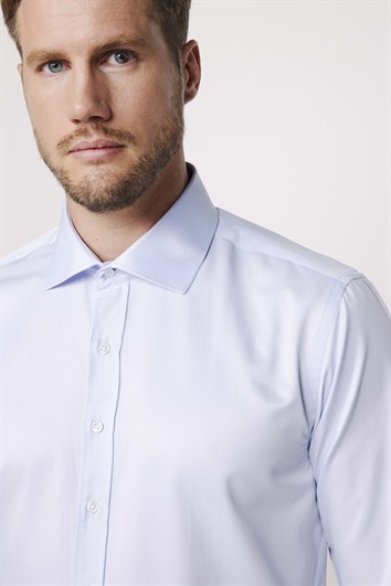 Erkek Modern Slim Fit Düz Saten Pamuklu Mavi Gömlek