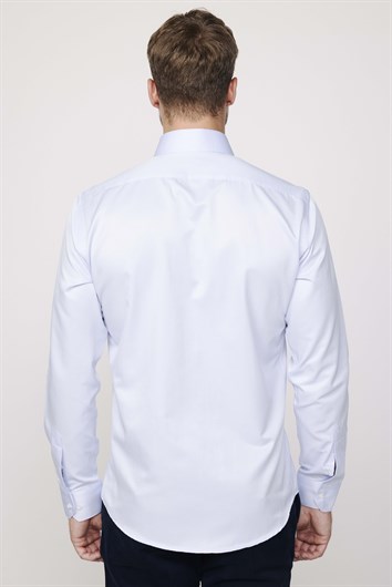 Erkek Modern Slim Fit Düz Saten Pamuklu Mavi Gömlek