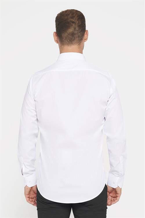 Modern Slim Fit Uzun Kollu Pamuklu Kolay Ütü Erkek Beyaz Gömlek