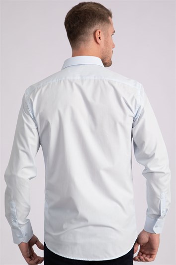 Modern Slim Fit Uzun Kollu Pamuklu Kolay Ütü Erkek Mavi Gömlek
