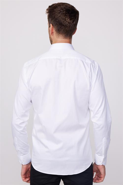 Modern Slim Fit Uzun Kollu Pamuk Saten Premium Seri Erkek Beyaz Gömlek